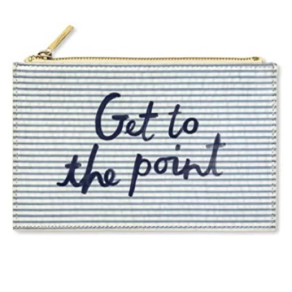 Kate Spade Seersucker Pencil Case Zip Pouch Navy Blue Office School Supplies NWT